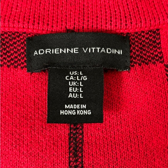 Adrienne Vittadini Red & Black Checkered Buffalo Plaid  Cardigan Sweater Size L - Picture 9 of 12